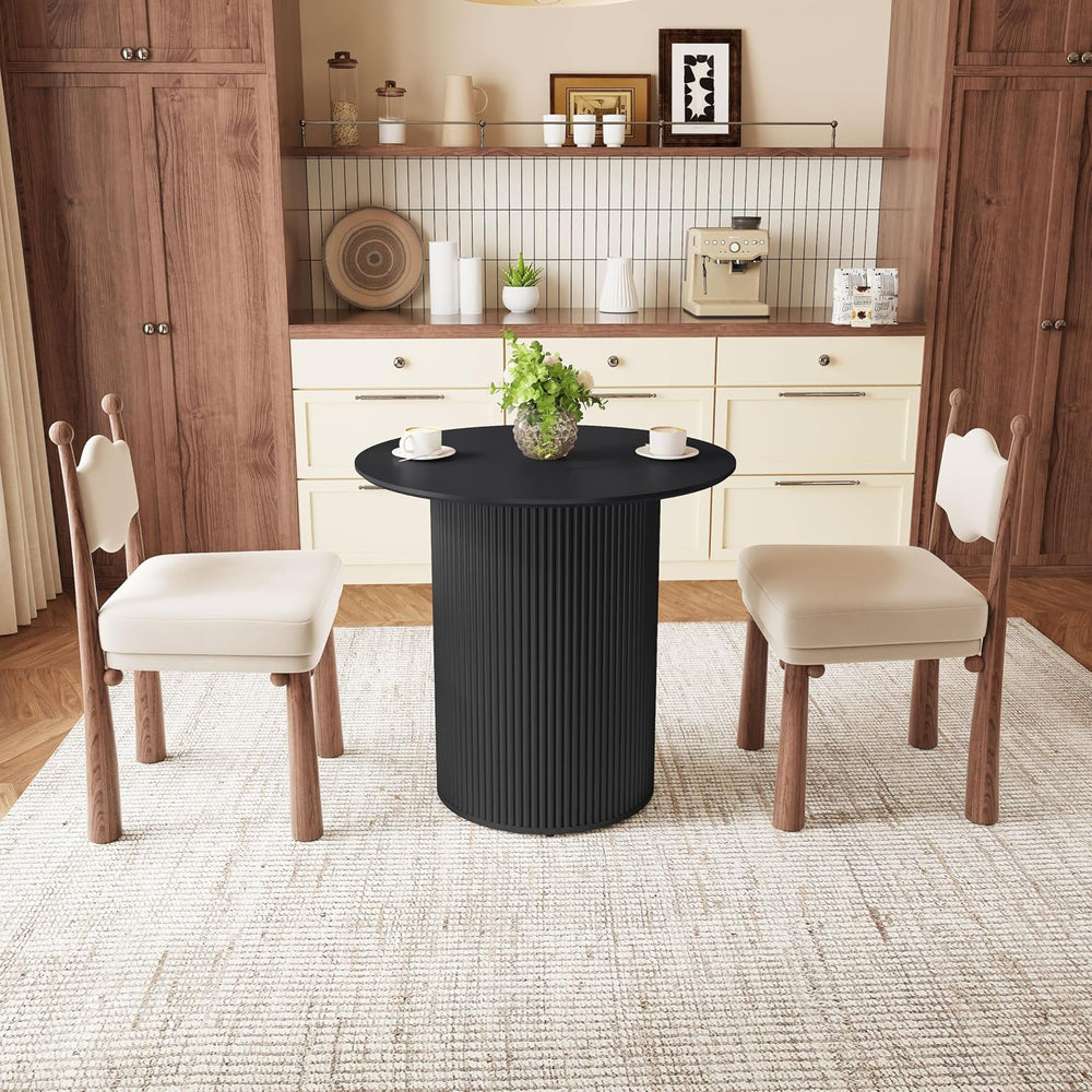 31.5 inch Round Dining Table for 2, Farmhouse Wood Fluted Dinner Round Kitche...