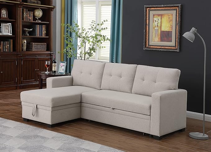 Devion Furniture Garisa 4-in-1 Convertible L Shaped Couch with Pull Out Bed and Storage, Sectional Sleeper Sofa with Reversible Chaise for Living Room, Apartment, Bedroom, Office