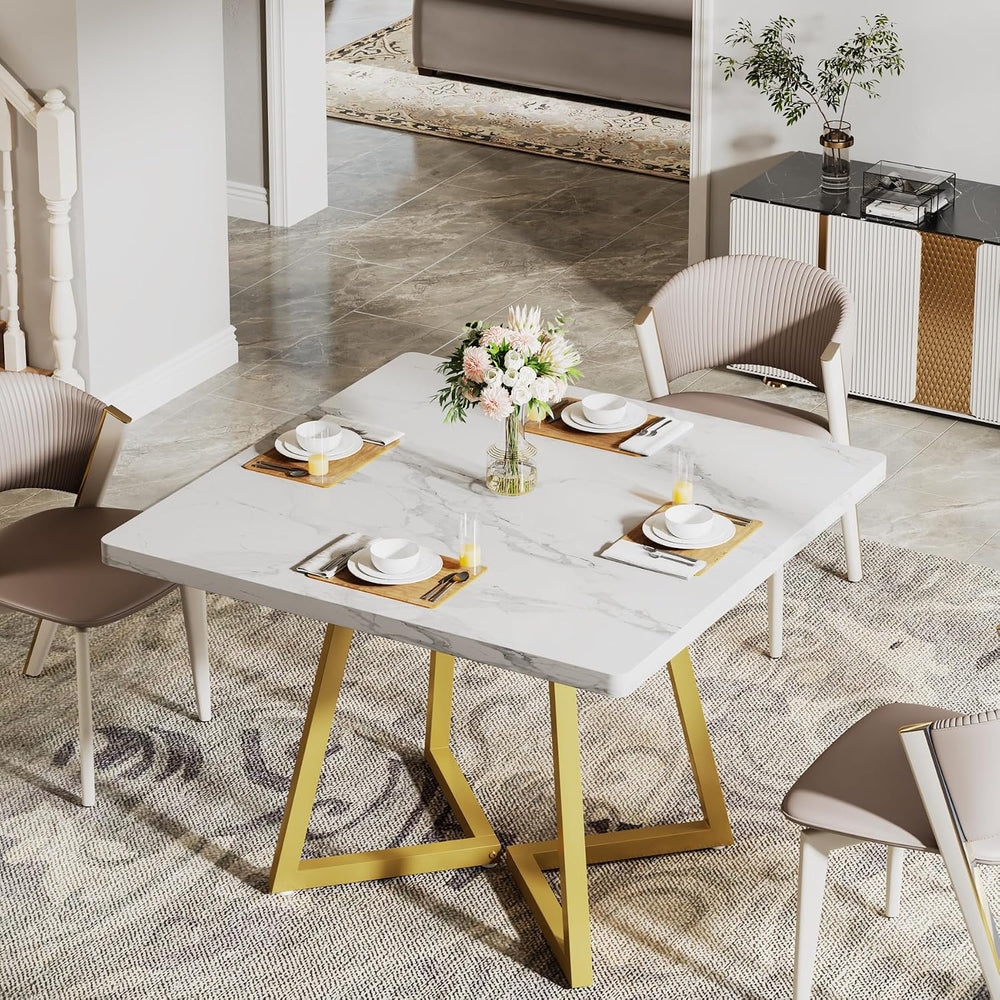 Tribesigns Square Dining Table for 2, 31.5" Modern Dinner Table with Met...