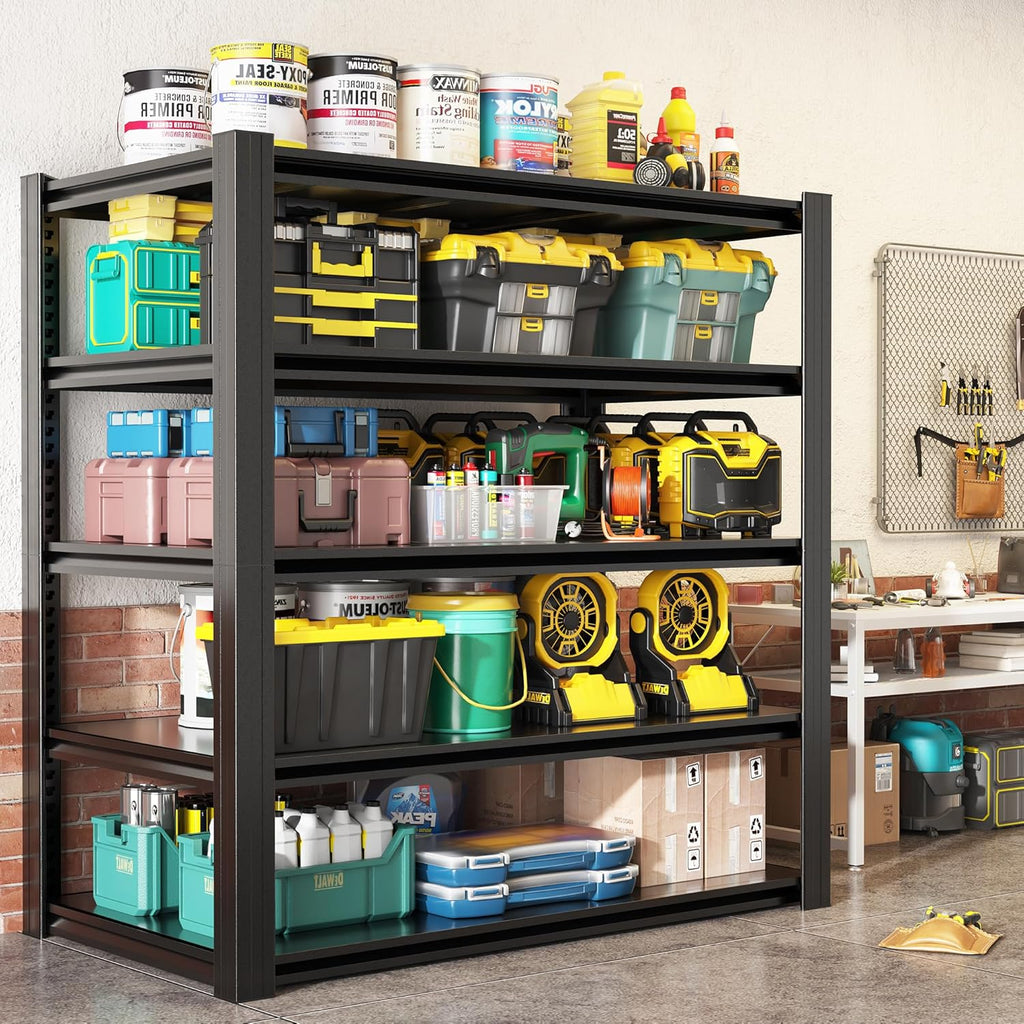 72" H Garage Shelving, Heavy Duty Storage Shelves, Garage Storage Shelves, Adjustable 5 Tier Metal Shelving Unit, Utility Shelves for Warehouse Backyard, 72" H×48" W×24" D