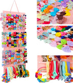 Girly Pink Hair Accessory Organizer - Holder for Girls' Hair Bows, Clips, Ties & Scrunchies - Foldable Wall Mount Storage Caddy