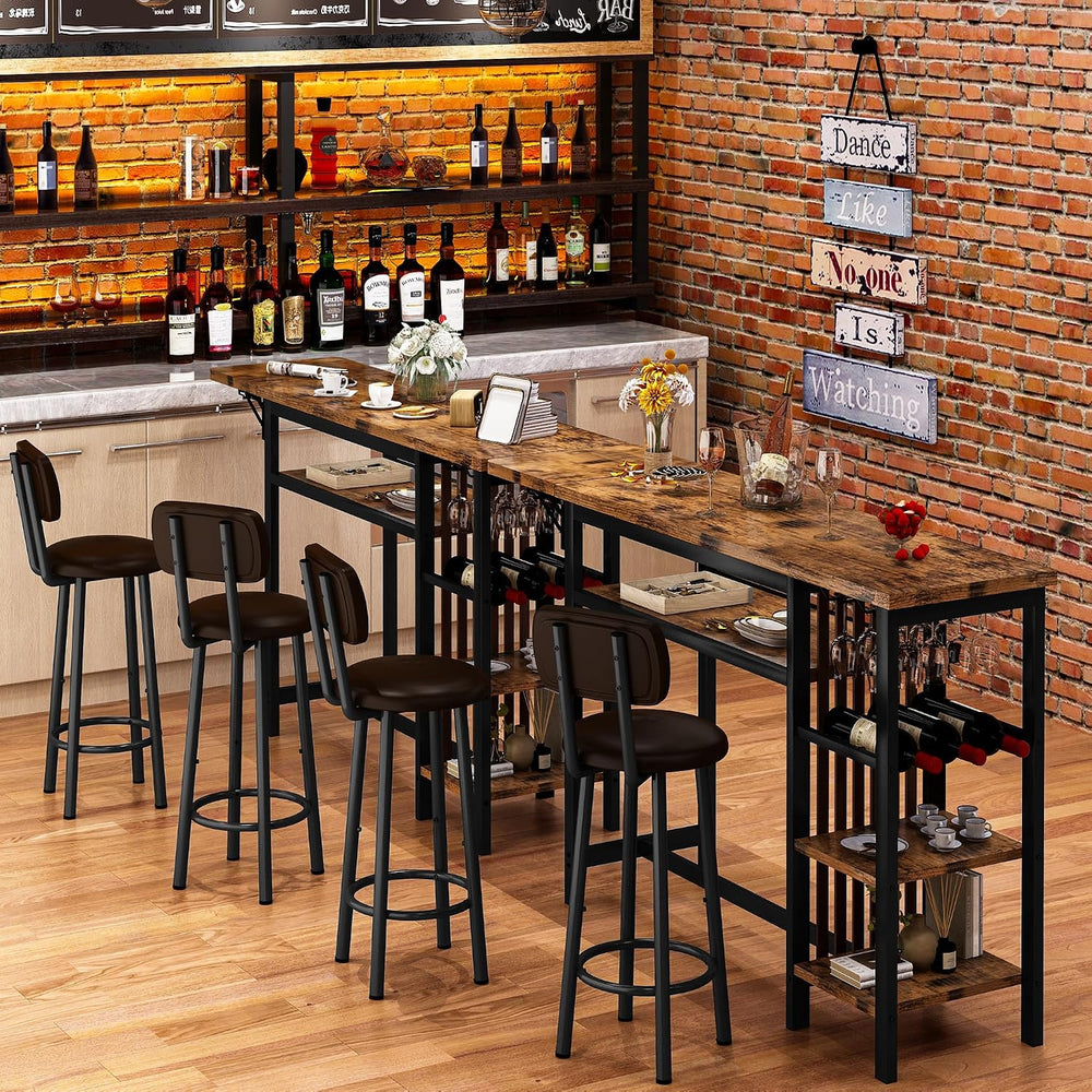 Recaceik Bar Dining Table Set, 59" Expandable Kitchen Counter Height Din...