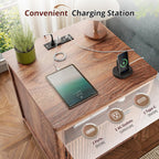 Fluted Nightstands Set of 2 with Charging Stations, 23.6" Wide Walnut Nightstand with Storage Drawers, Side Tables, Modern Farmhouse End Tables for Bedroom, Walnut Brown