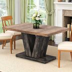 Dining Table for 4-6, 47" Farmhouse Dinner Table with with Wooden Tabletop and Heavy Duty Pedestal Wooden Rectangular Kitchen Tables for Dining Room, Kitchen, Living Room, Brown & Black