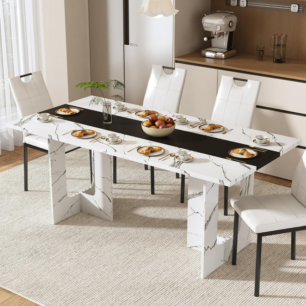 St.Mandyu 7 Pieces Dining Table & Chairs Set for 4-8 People, 71 Inch Kitc...