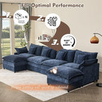 142.5" U Shaped Couch, Modular Sectional Sofa, 3-Seater Comfy Cloud Couch, Set of Modular Pieces with Movable Ottoman, Deep Seat Couches for Living Room, Chenille, Navy