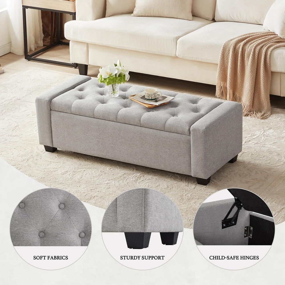 Huatean Home 48" Ottoman with Storage, Light Gray Storage Ottoman Bench