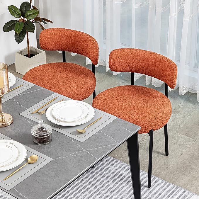 DYHOME Mid-Century Modern Dining Chairs Set of 2, Boucle Dining Chairs Uphols...