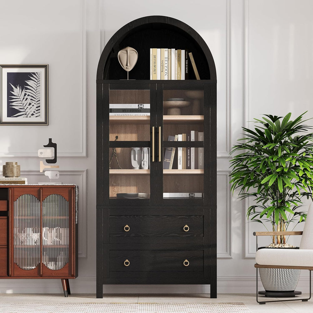 71" Tall Arched Kitchen Pantry Cabinet, Modern Farmhouse Kitchen Storage...
