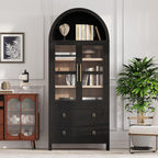 71" Tall Arched Kitchen Pantry Cabinet, Modern Farmhouse Kitchen Storage Cabinet with Adjustable Shelves, 2 Drawers for Kitchens, Dining Room, Black