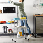 Amazon Basics 3-Shelf Adjustable, Heavy Duty Storage Shelving Unit on 2'' PP Plastic Wheel Casters, Metal Organizer Wire Rack, 23.2" L x 13.4" W x 32.75" H, Chrome