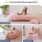 MAXYOYO Giant Bean Bag Chair with Pillow, 3 in 1 Convertible Bean Bag Chair for Adults with Removable Cover, Floor Cushion Stuffed Floor Lounger for Living Room Bedroom, Pink