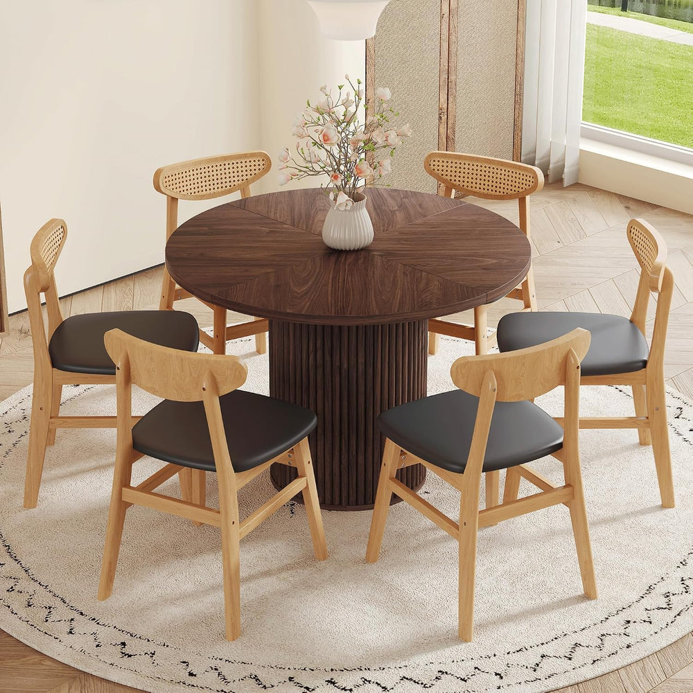 42" Round Dining Table Set for 6, Kitchen Table Chairs Set of 6 with Sto...