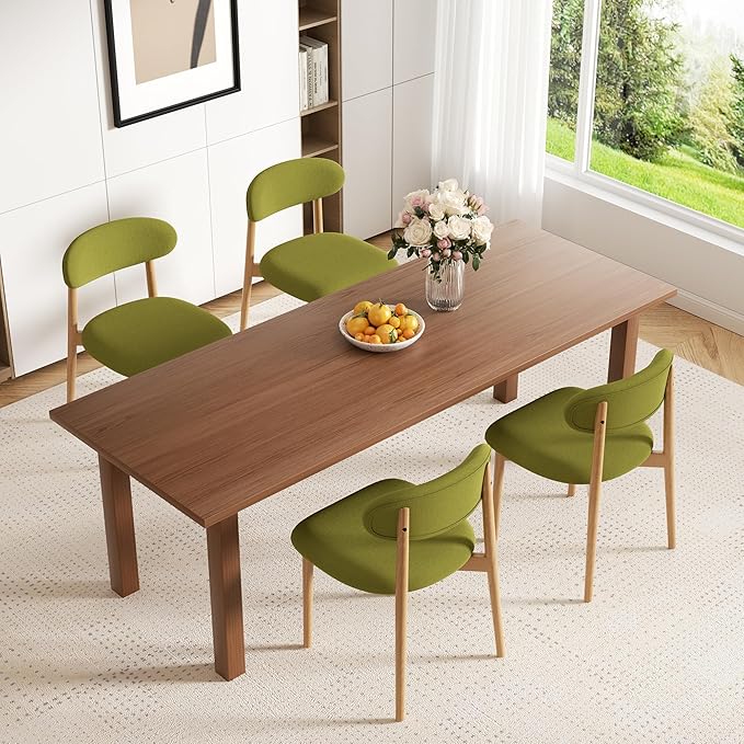 Wooden Dining Chair Set of 4, Modern Dining Chairs with with Curved Back, Fabric Upholstered Kitchen Dining Room Chairs with Adjustable Legs for Farmhouse Dining Living Room,Green