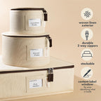 Hard Shell China Storage Containers 5-Piece Set Moving Boxes for Dinnerware, Glasses, Plates, Mugs and Saucers Sturdy Dish Organizer with Dividers for Seasonal Storage - Service for 12 - Beige