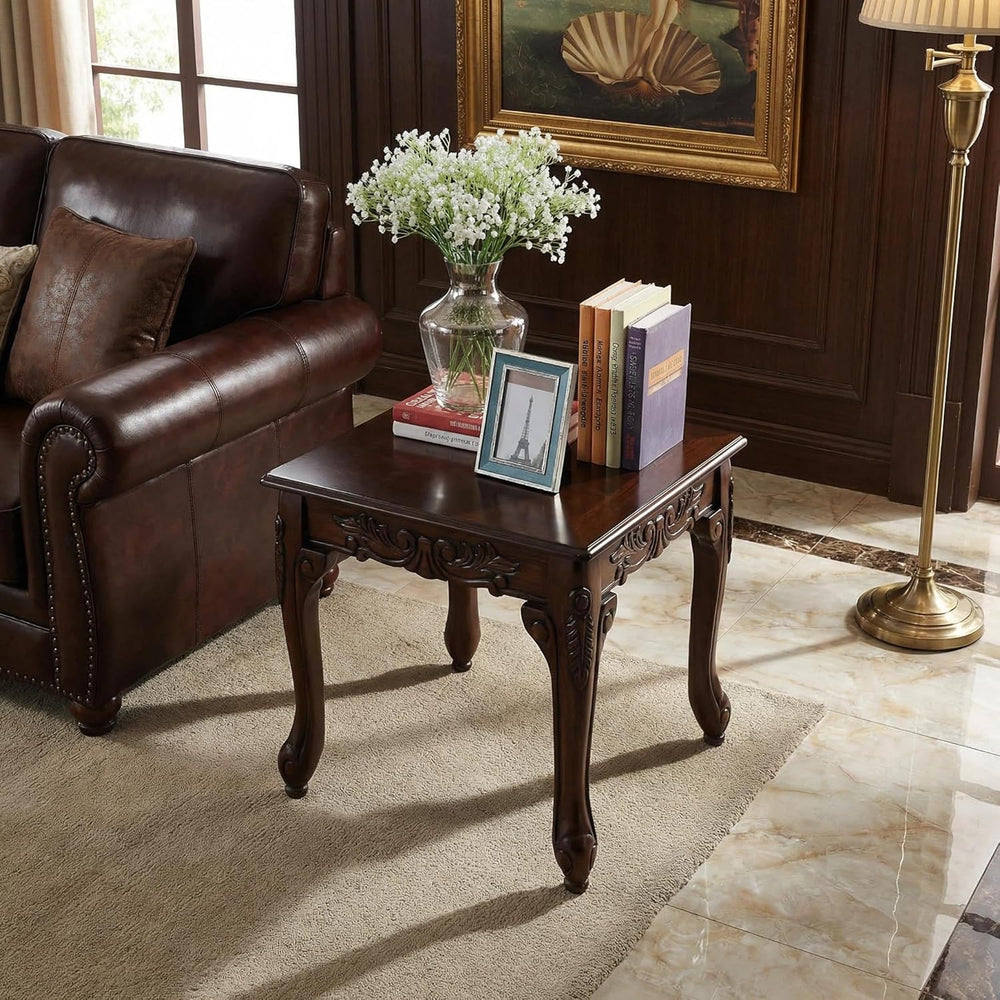 Traditional Dark Cherry Wood End Table for Living Room, Vintage Wooden Side T...