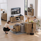 Smuxee Walnut TV Stand with Fluted Diamond Doors, 55.12" Mid Century Modern TV Media Console for TVs up to 65", TV Cabinet with Adjustable Shelf & 2 Cabinets for Living Room