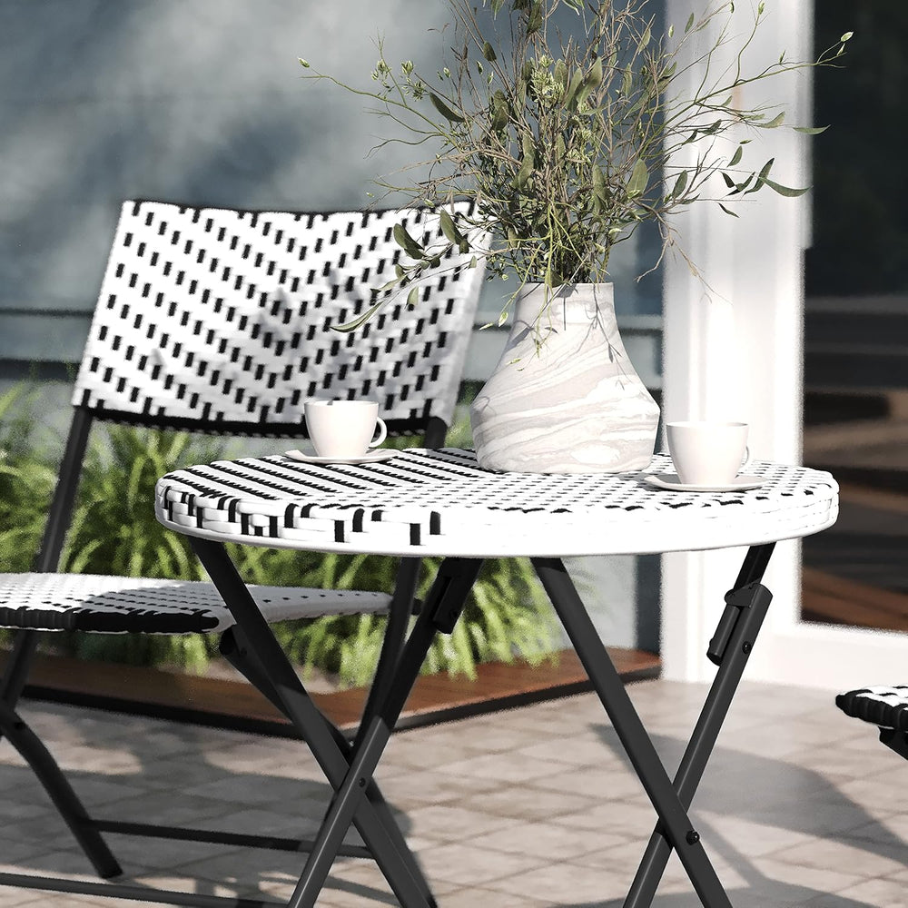 EMMA + OLIVER Black/White Three Piece Folding Bistro Set