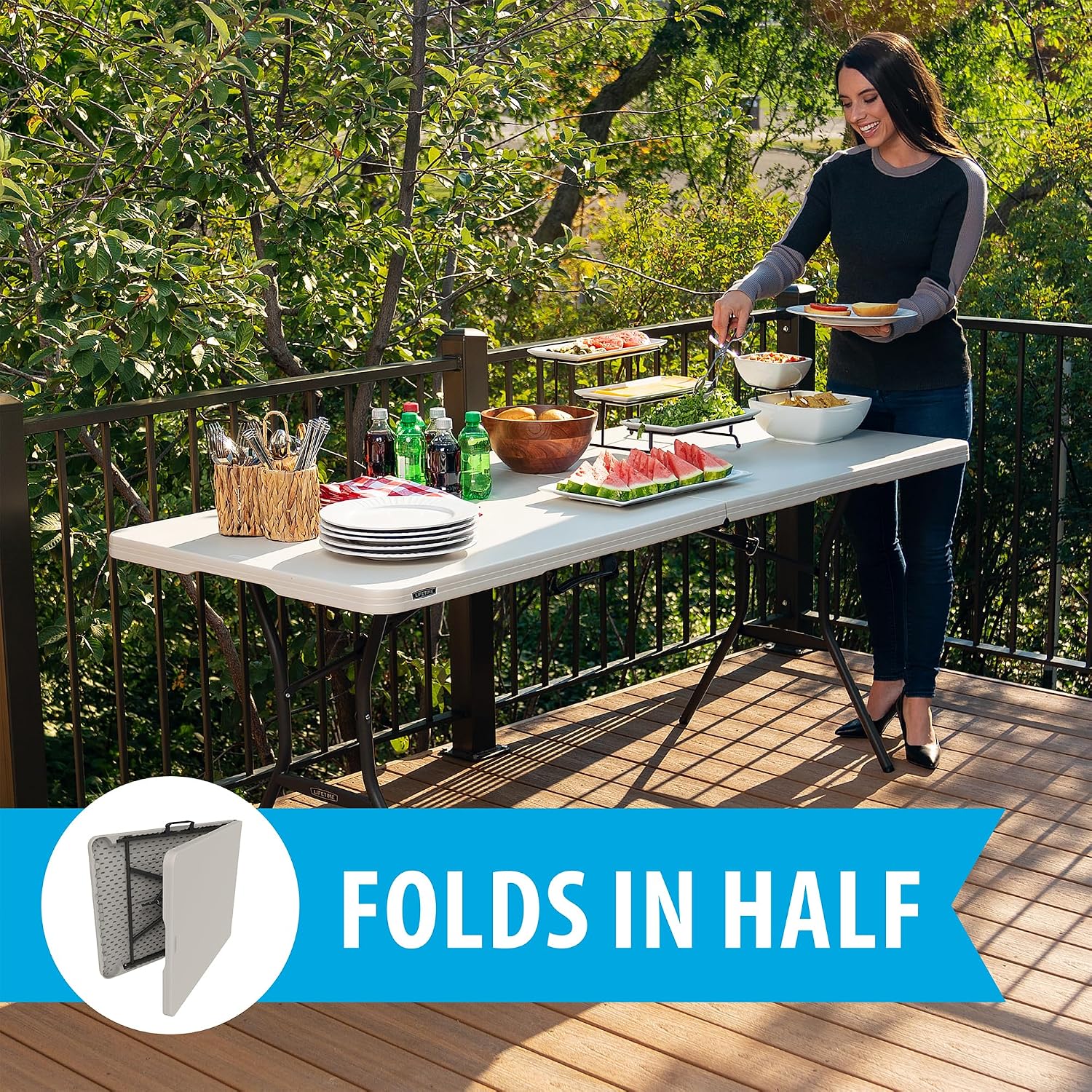 LIFETIME 6-Foot Fold-in-Half Table, Light Commercial Folding Table, Almond