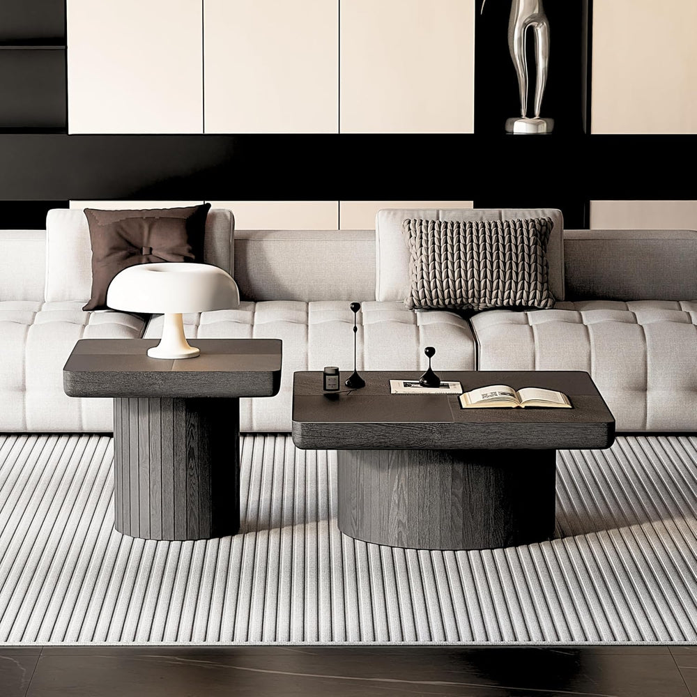 Nesting Coffee Table Set, 2 Piece, Square Parquet Wood Top | 2 Piece Set, Par...