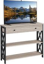 Yaheetech TV Stand, Entertainment Center with Drawer, Media Console Table for TV up to 45 inch, TV Console Table with Open Storage Shelves for Living Room/Hallway, Metal Frame, Grey