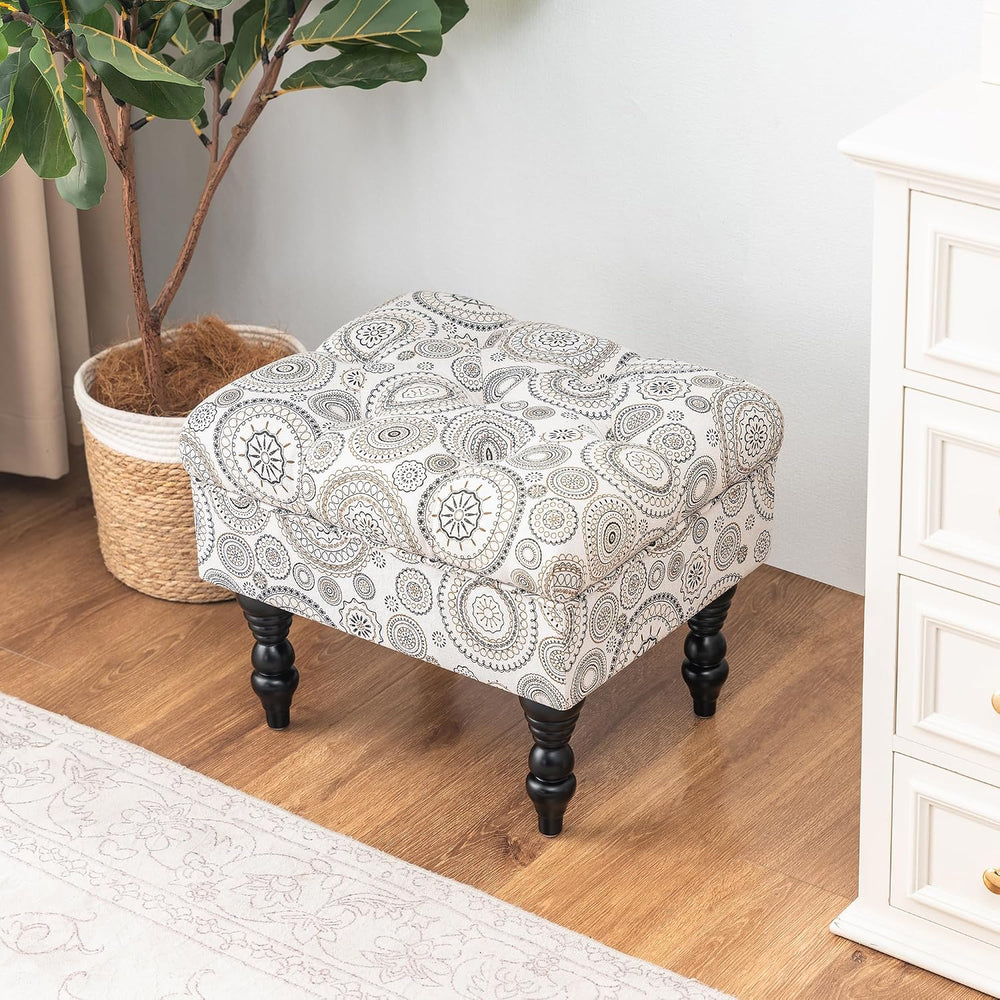 Adeco 20-inch Tufted Ottoman Stool with Wood Legs, Upholstered Foot Rest for ...