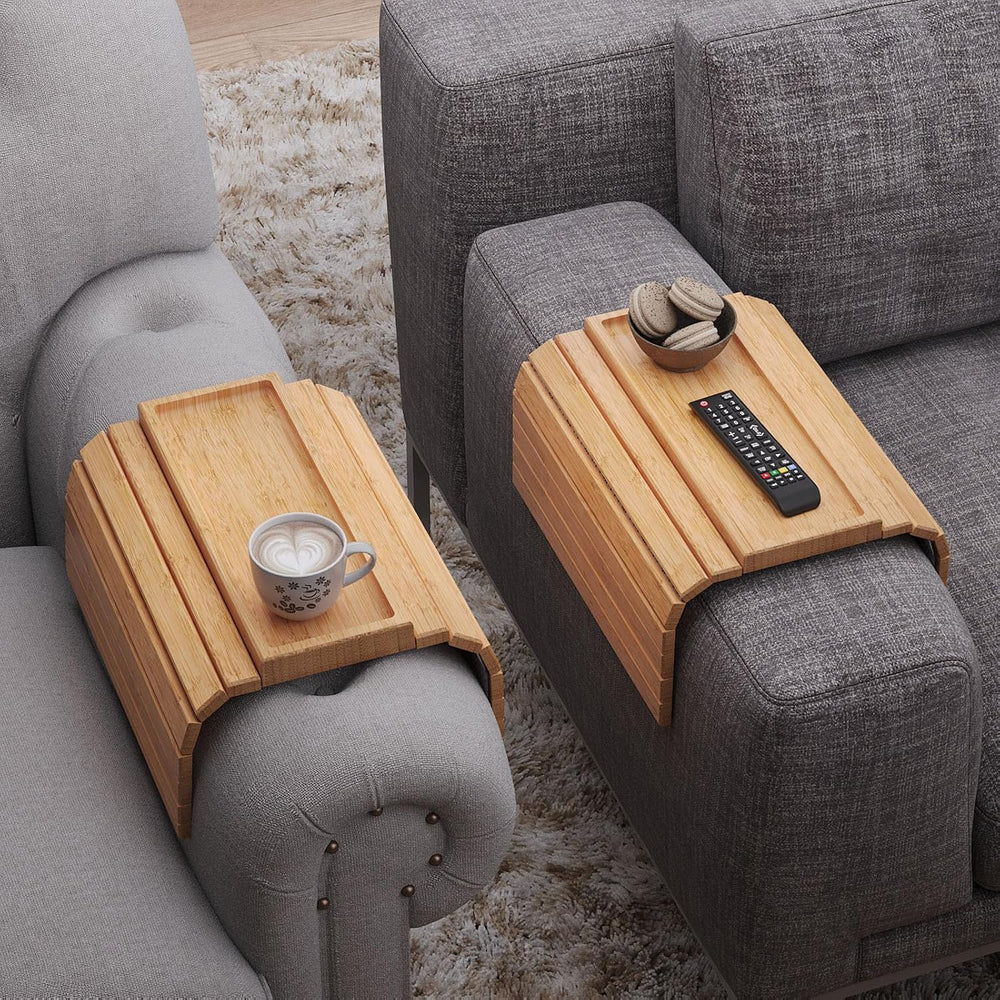 2 Pack Sofa Arm Tray,Bamboo Folding Couch Arm Tray,Sofa Armrest Tray with Ant...