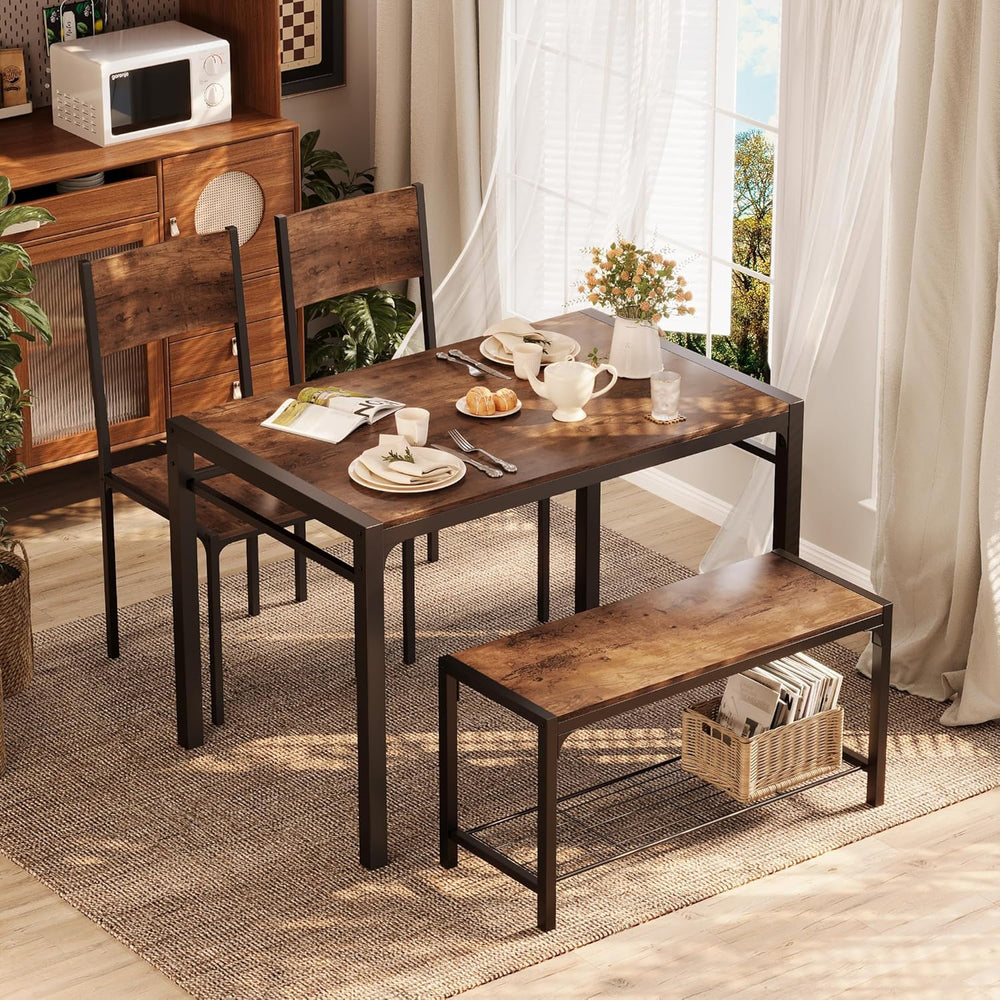 Shahoo Kitchen Table and 2 Chairs for 4 with Bench, 4 Piece Dining Sets for S...