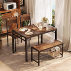 Shahoo Kitchen Table and 2 Chairs for 4 with Bench, 4 Piece Dining Sets for Small Space, Rust Brown