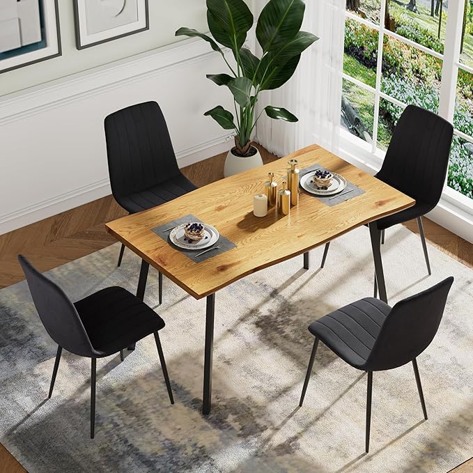 Dining Chairs Set of 4, Modern Kitchen Dining Room Chairs, Ergonomic Velvet Dining Chairs Upholstered Cushion Seat and Sturdy Metal Legs (Black)