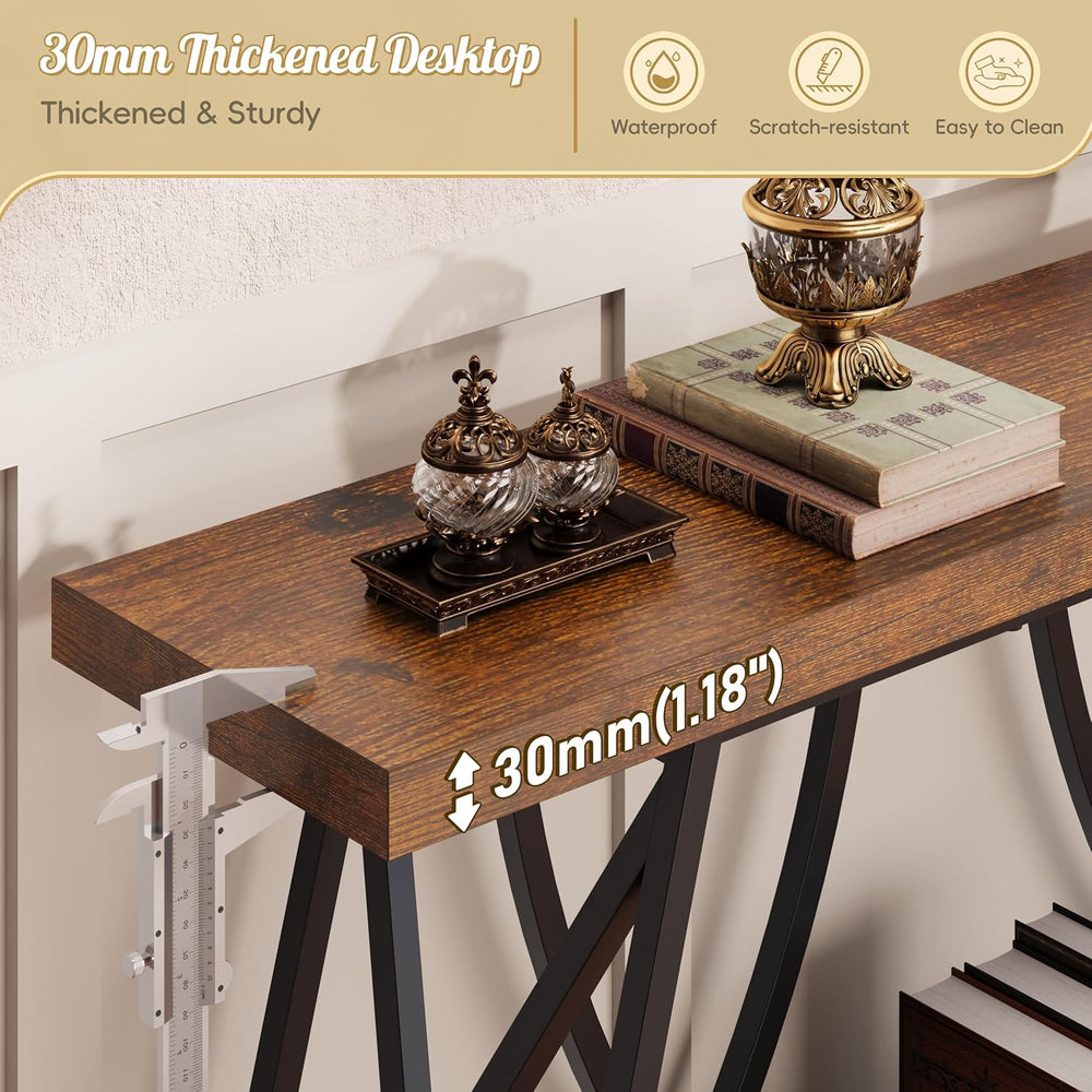 JUSTOGO Narrow Console Table for Entryway, Long Sofa Table, Rustic Brown | 70...