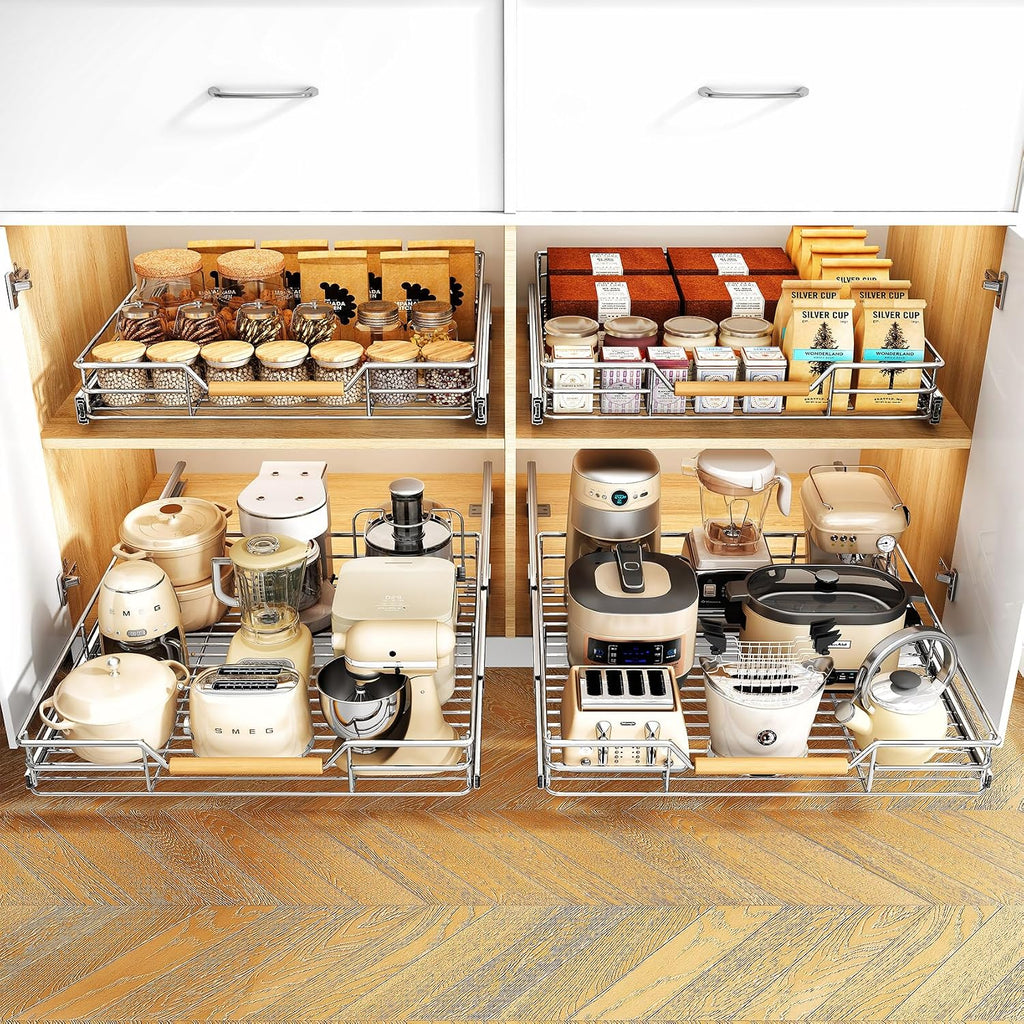 Pull out Cabinet Organizer, 21"W X 21"D, Heavy Duty Smooth Sliding Under Cabinet Shelves for Pots and Pans, Full-Extension Roll out Drawers, Slide out Organization for Home Kitchen Pantry