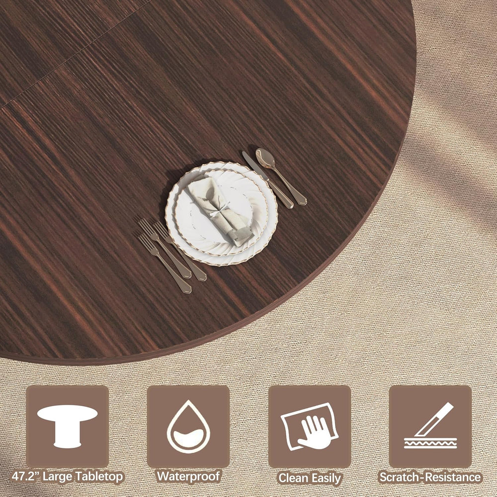 47.2"–63" Extendable Dining Room Table for 4–8, Round‑to‑Oval Expan...