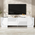 Merax 70.8 inch Modern TV Stand for TVs up to 75 Inches, Entertainment Center with Storage Cabinets & 4 Drawers, Minimalist Media Console with Metal Center Leg & Anti-Tip Device for Living Room, White