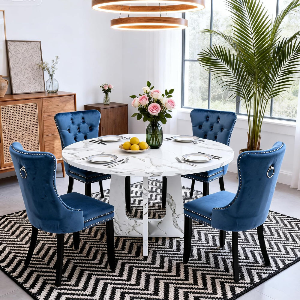 5-Piece Round Dining Table Set for 4, 47" Farmhouse Kitchen Table with 4...