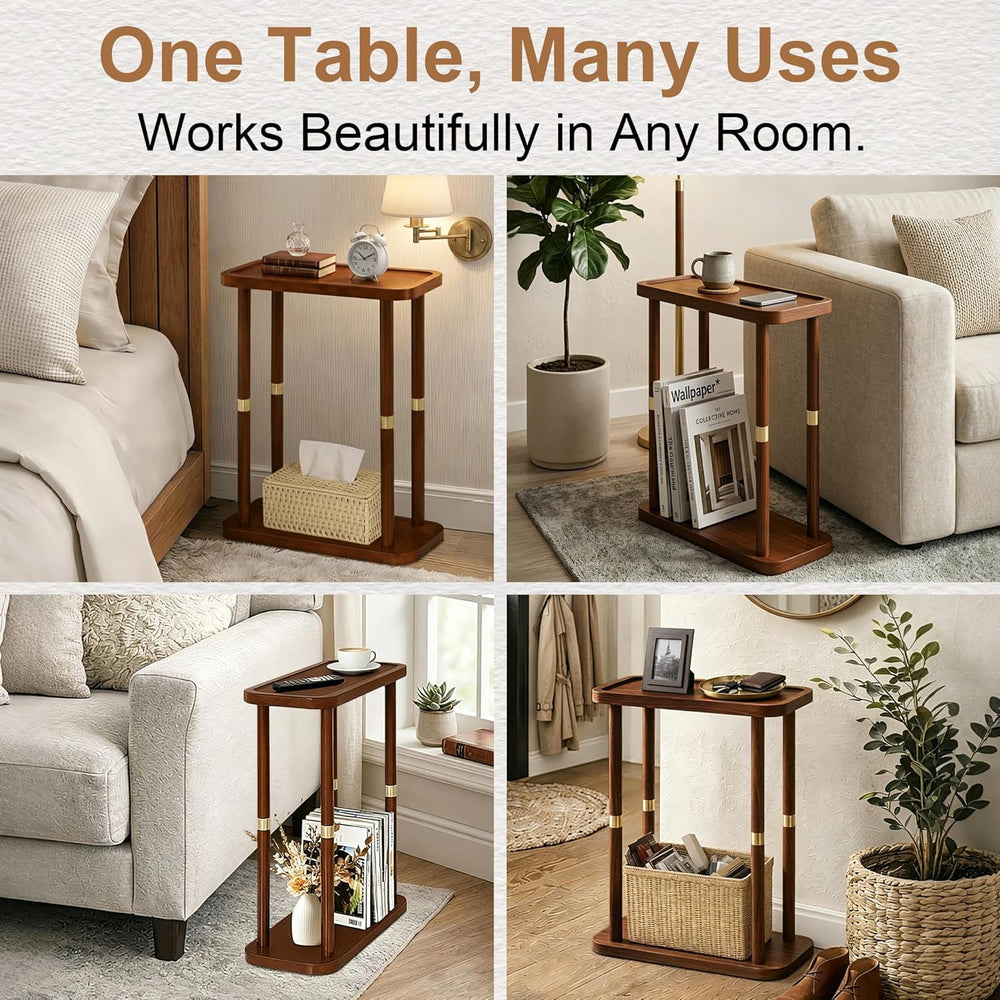 Narrow Side Table, 2-Tier Solid Wood Slim End Table for Small Spaces, 7.5-Inc...