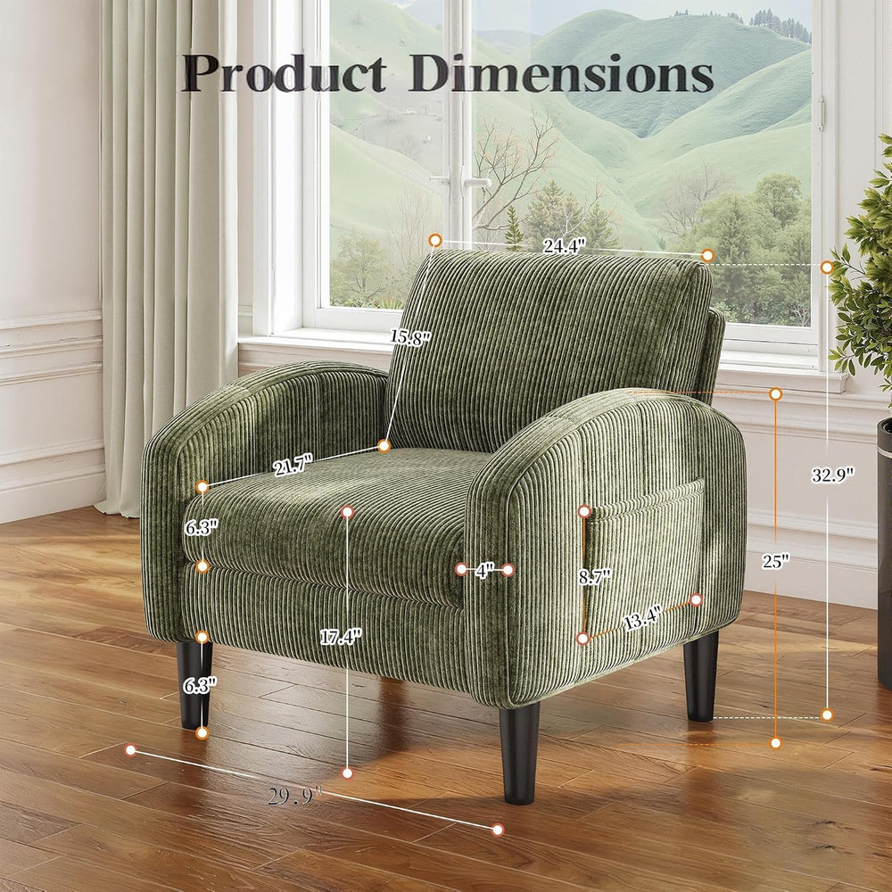 Homkdom Accent Chair with Side Pockets & Ergonomic Backrest,Green | Cordu...