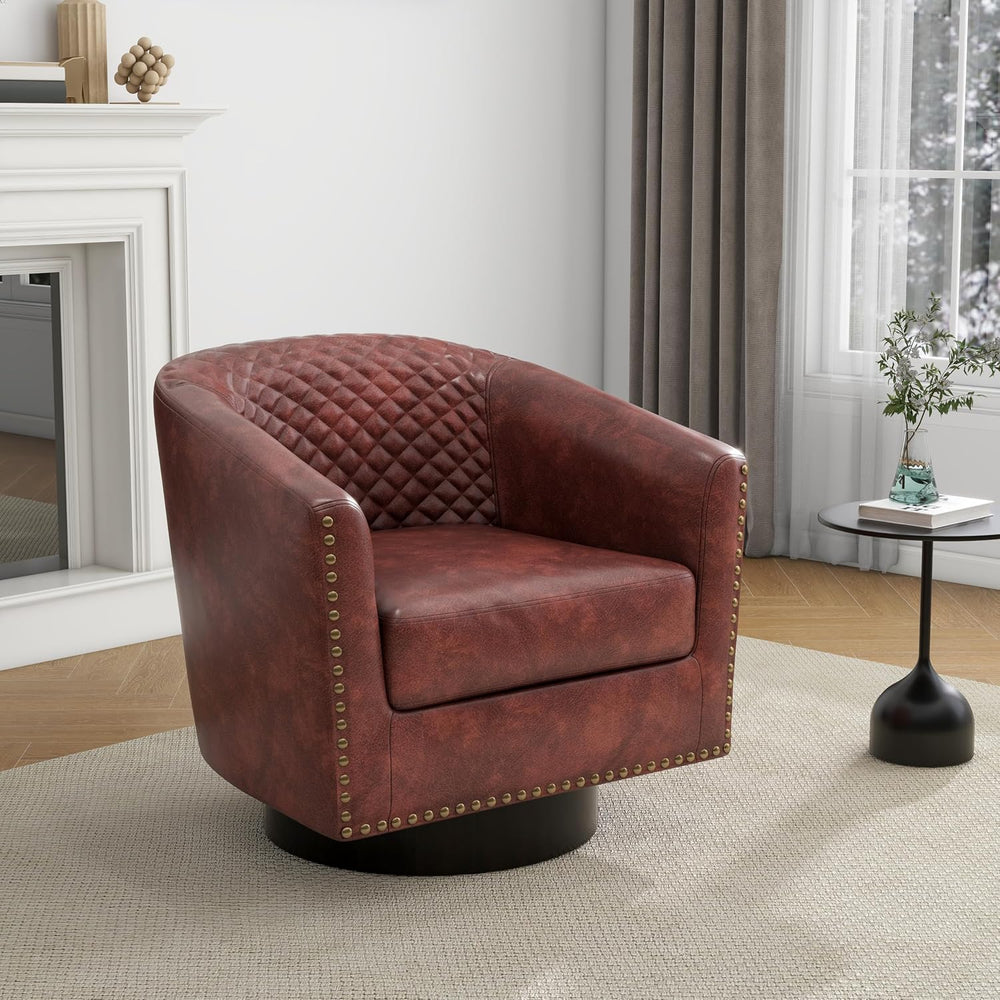 Swivel Barrel Accent Chairs Set of 2, Faux Leather Upholstered Armchair for L...