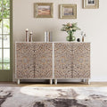 COSIEST Set of 2 32" Buffet Sideboard Cabinets with Vintage Firework Carved Pinewood Doors, Push-to-Open, Storage Accent Cabinet for Living Room, Kitchen, Hallway, Gray