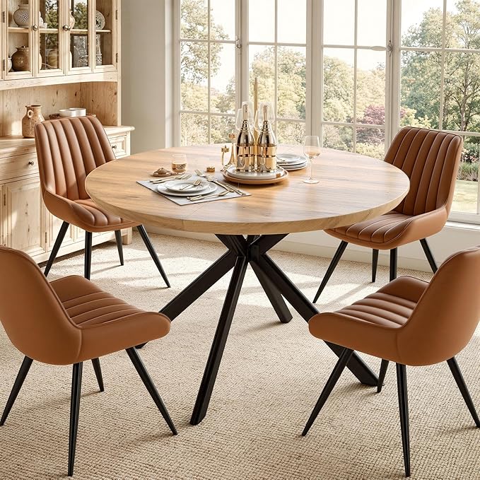 47.2" 5-Piece Round Dining Table Set for 4, Modern Wood Dining Table wit...