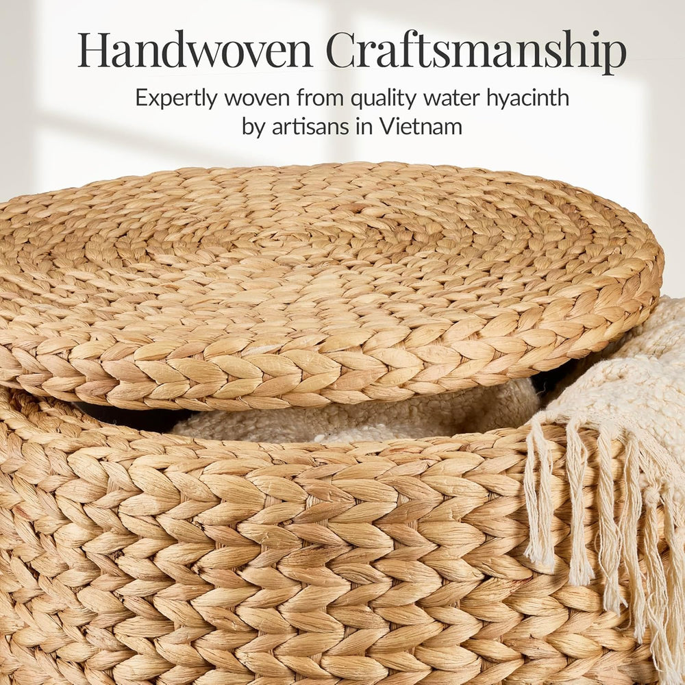 Best Choice Products 17" Round Storage Ottoman W/Lid, Handwoven Water Hy...