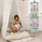 Libeder Mesh Hanging Storage Space Saver Bags Organizer,Foldable Storage Organizer 4 Compartments Toy Storage Basket for Kids Room Bathroom 2 Sets Grey