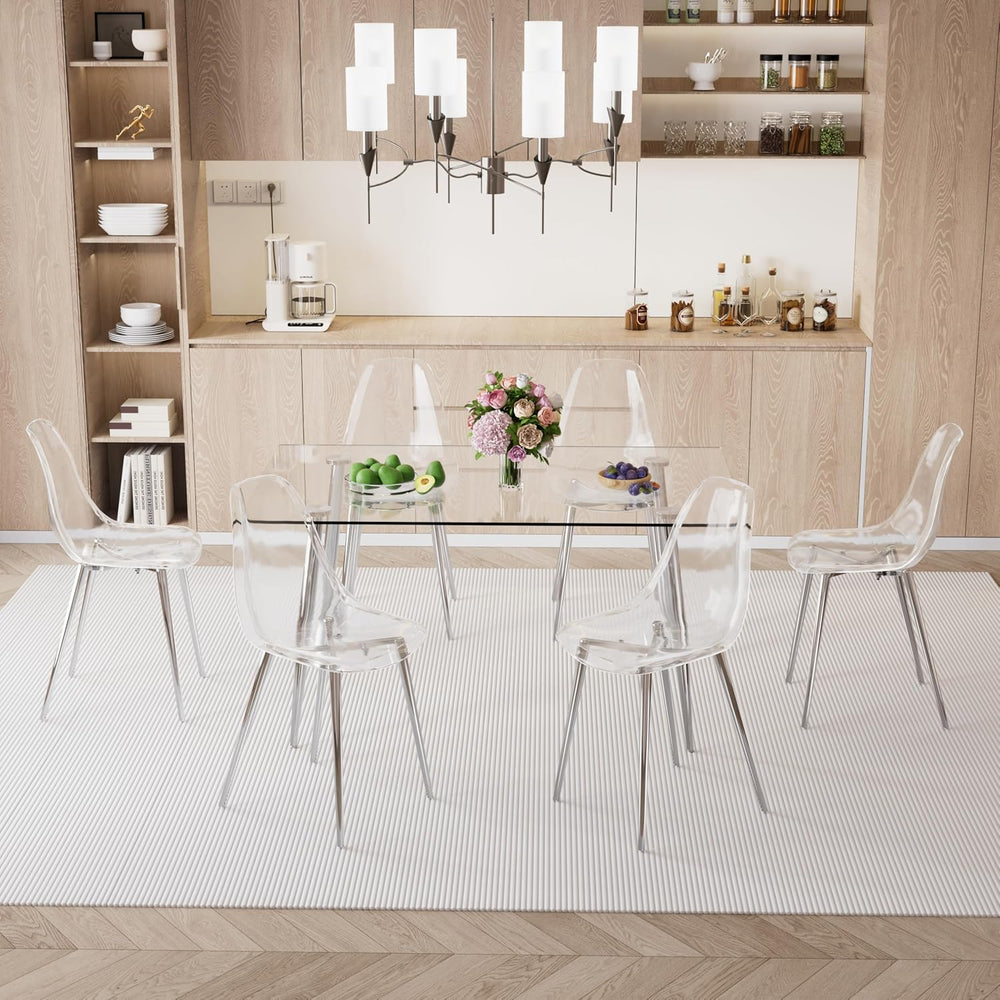Baysitone 51 inch Glass Dining Table Set for 6, Dining Table & Chair Sets...