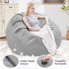 Cooling Bean Bag Cover for Hot Summer (No Filler), Giant Bean Bag Chairs for Stuffed Animals Storage, Large Bean Bag Chair Covers for Adults, Bean Bag Couch Sofa for Toddler/Kids (Grey,4FT)