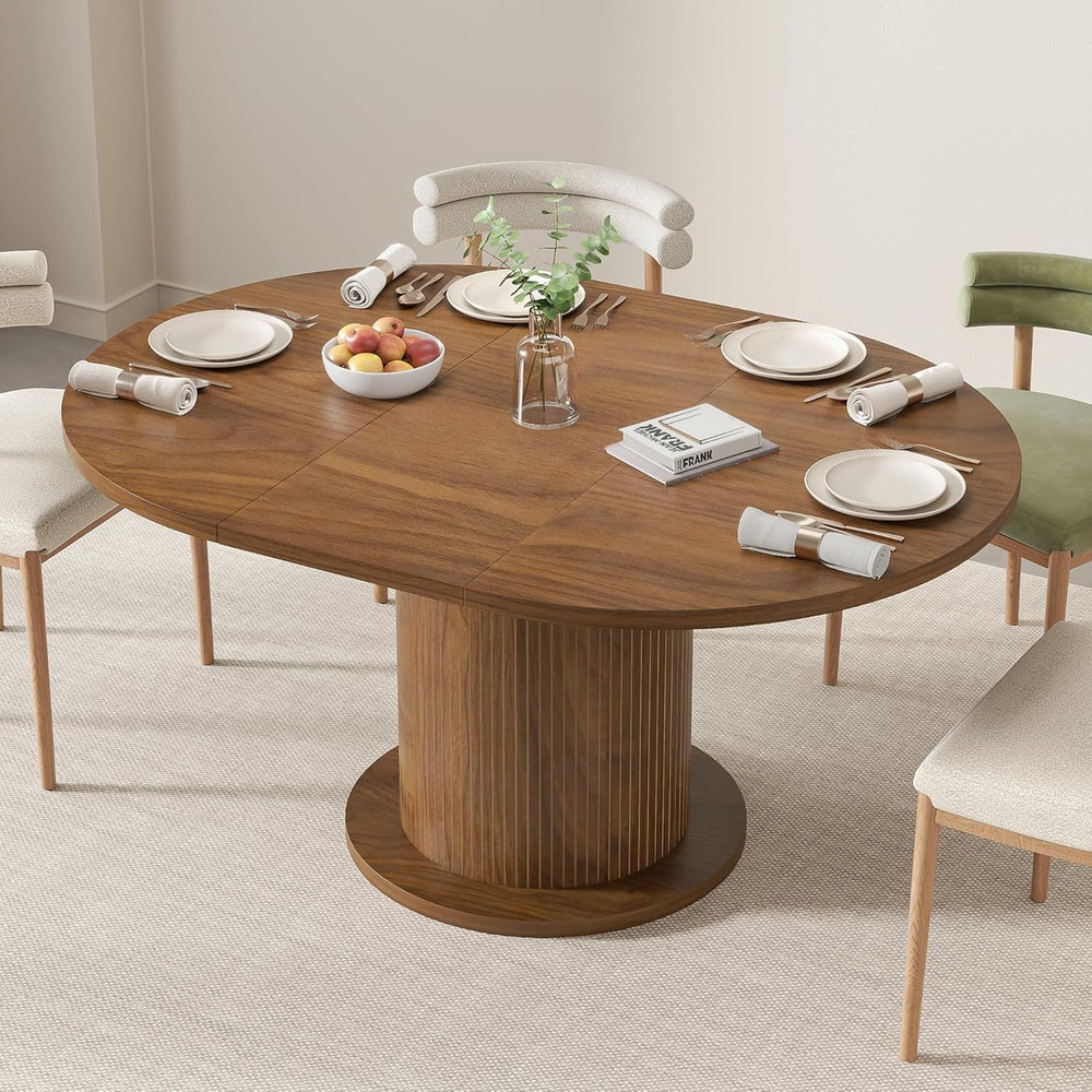 43.3 inch 59 inch Adjustable Size Round Dining Table for 4 6, Unique Design M...