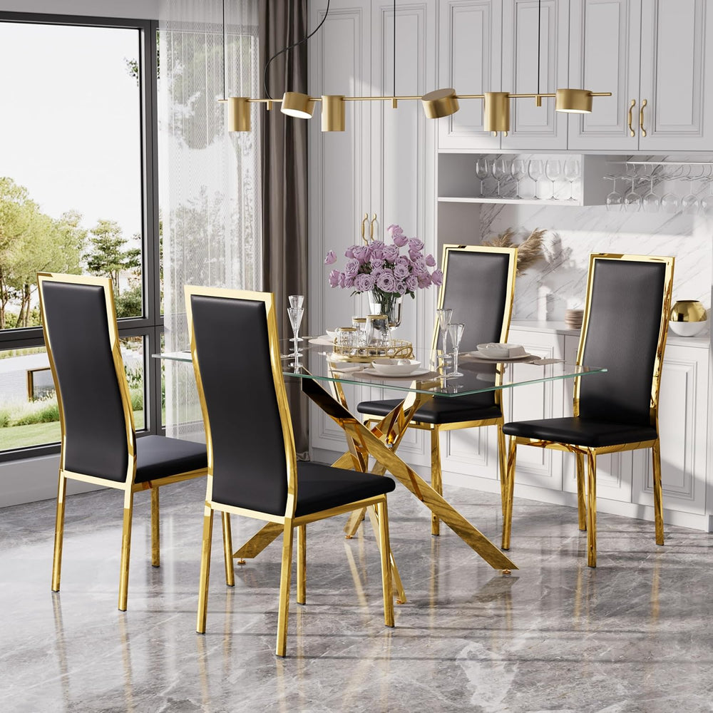 Modern Glass Dining Table Set for 4, 5-Piece Rectangular Kitchen Table Set wi...