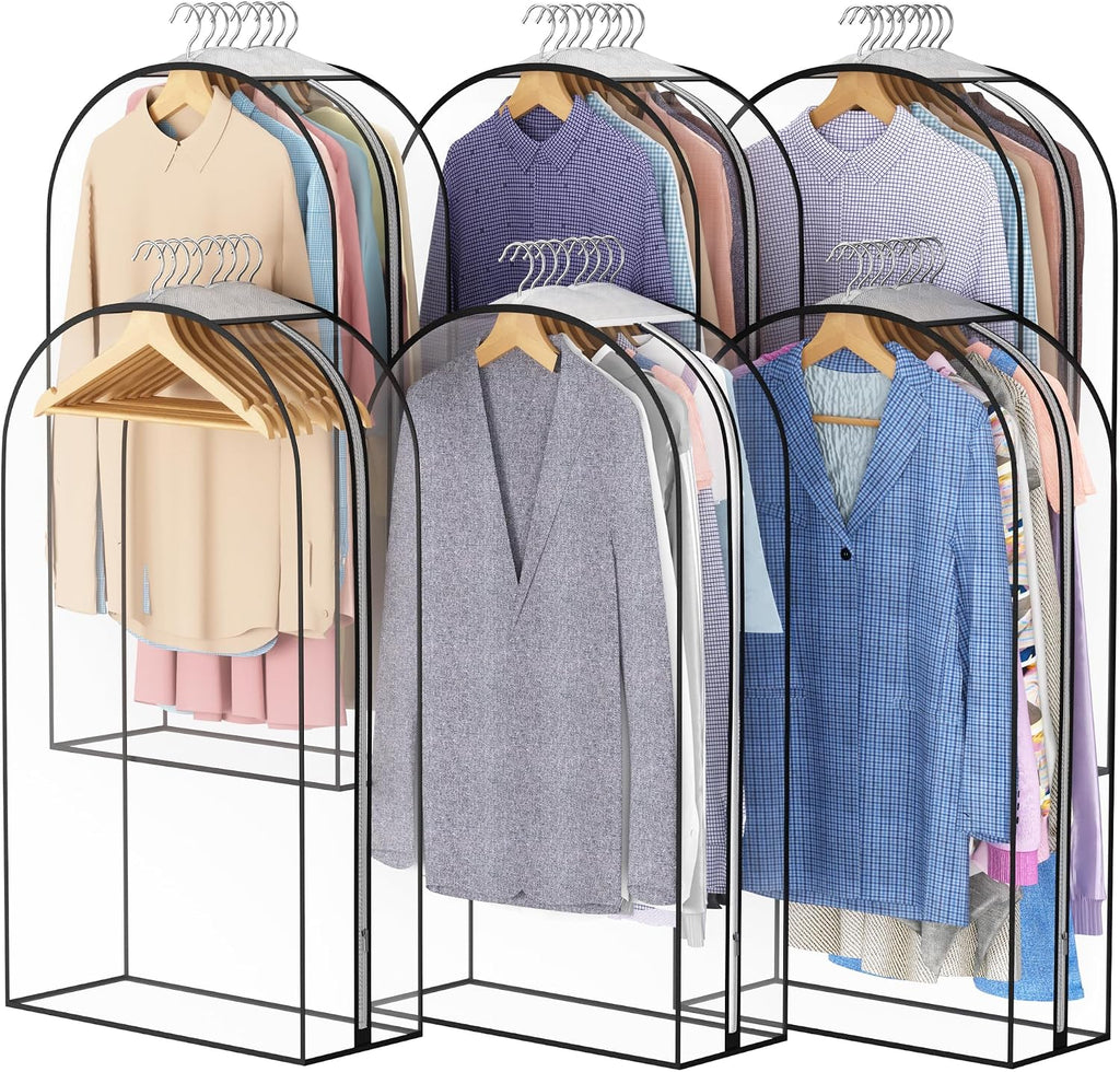Liuoud Clear Garment Bags for Hanging Clothes10” Gusseted, Suit Bags for Closet Storage, Hanging Plastic Clothes Cover for Coat, Dress, Fur, Shirt, 6 Pack, 40” Long