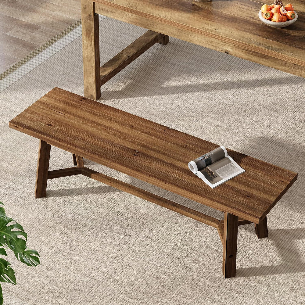 55" Solid Wood Bench, Farmhouse Long Bench Seat for Entryway, Dining Roo...