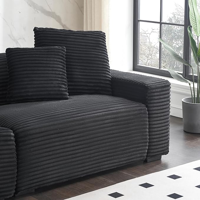 Ball & Cast 104" Modular Sectional Sofa,Cloud Sectional Couch with 4 Pillows,Loveseat Couches W/Deep Seat and Armrest,4 Seater Sectional Sofa for Living Room,Apartment,Corduroy Fabric,Black