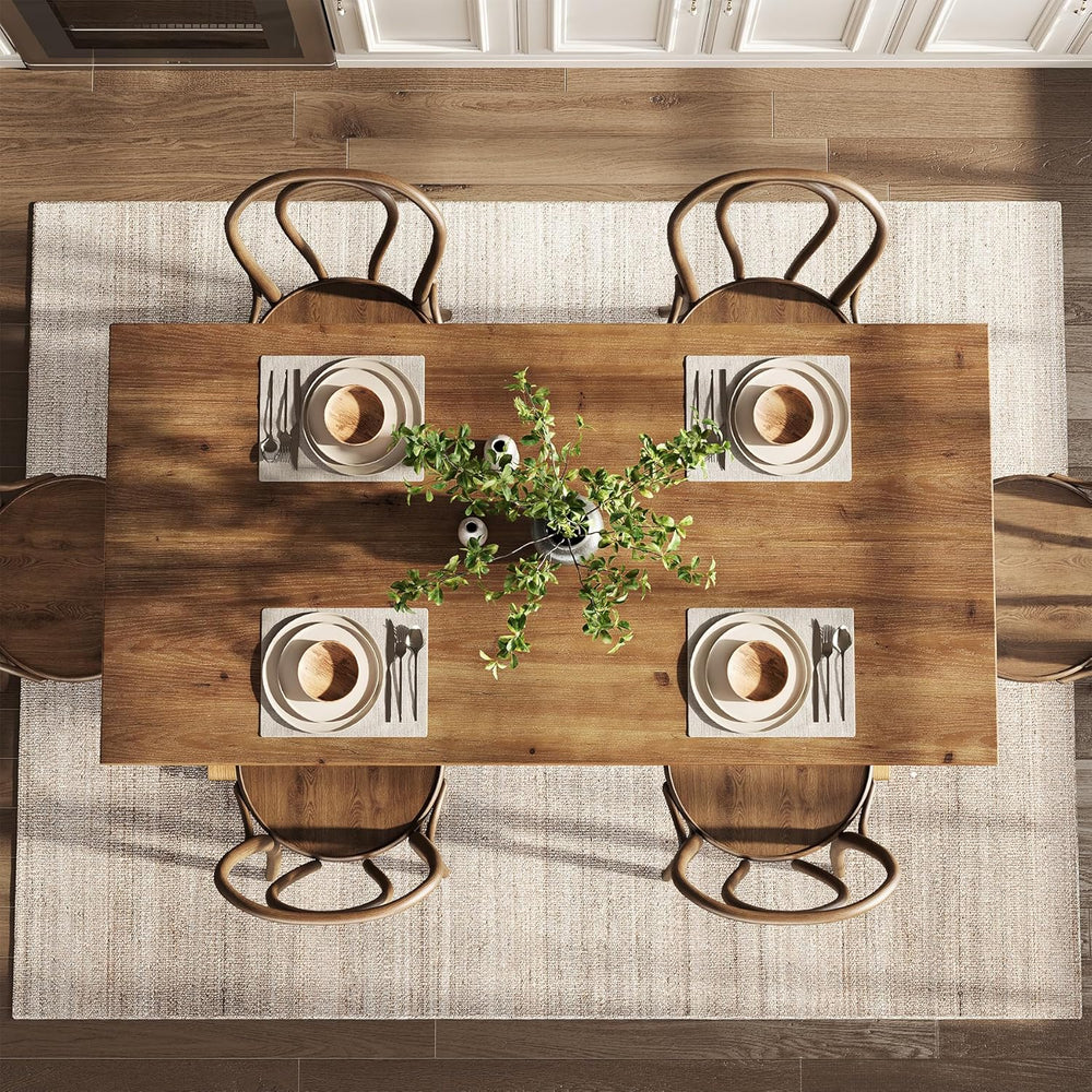Solid Wood Dining Table for 4-6 People, 63 Inches Wooden Farmhouse Rectangula...